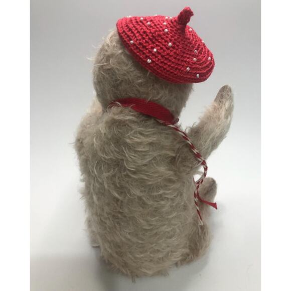 Artist Handmade OOAK Mohair Pot Belly Bear Red Beret & Skeleton Key Around Neck - Picture 5 of 10